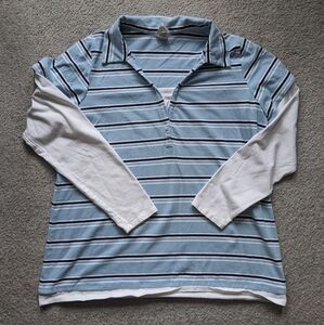 Blokecore sporty top 18/20W blue black white striped long sleeve boyish 90s